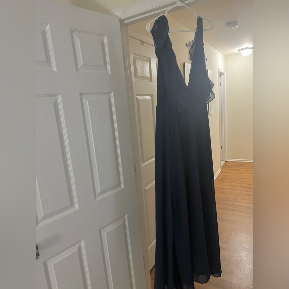 Navy Blue Chiffron Frill Maxi Wrap Dress